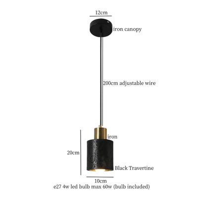 DecorBites™ LED Pendant Lights Black Travertine Table Hanging Lamp for Bedroom Living Dining Room