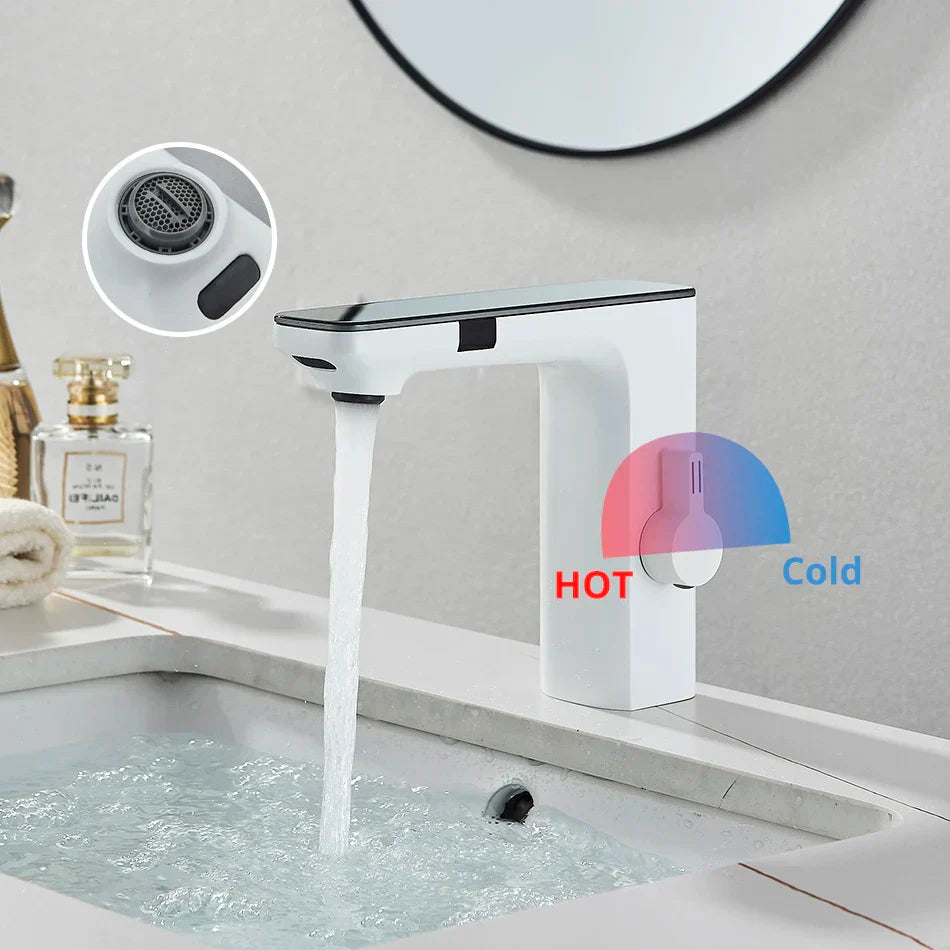 Decorbites™ LCD-Sensor-Waschbeckenarmatur Heiß-Kalt-Wasser-Mischbatterie Berührungsloser Waschtischhahn