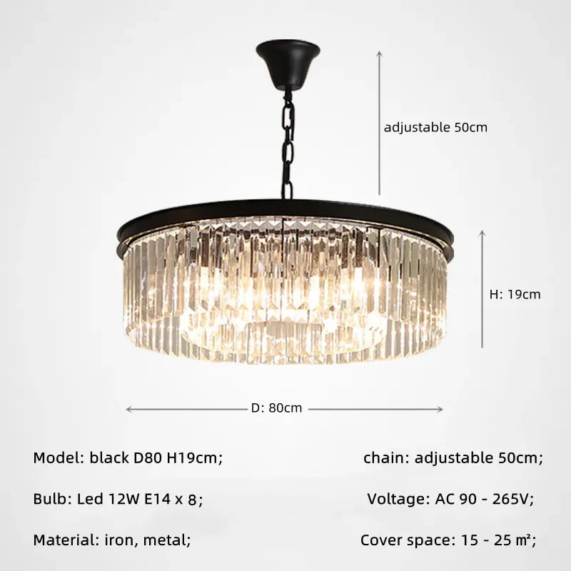 DecorBites™ Gold Black Metal Crystal Pendant Lights Chain Hanging LED Suspension Lamp Fixtures
