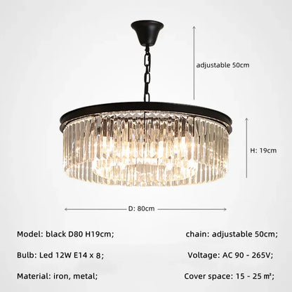 DecorBites™ Gold Black Metal Crystal Pendant Lights Chain Hanging LED Suspension Lamp Fixtures