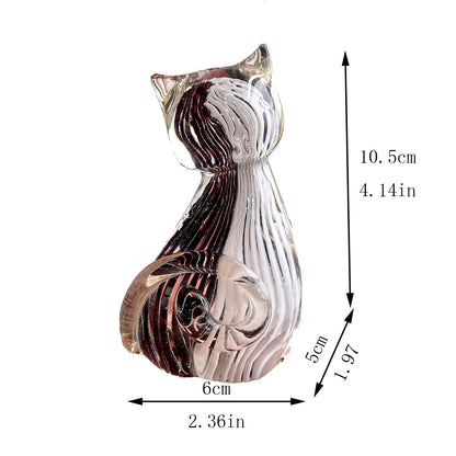 DecorBites™ Hand Blown Glass Cat Figurine, Modern Art Crystal Sculpture, Cute Ornament