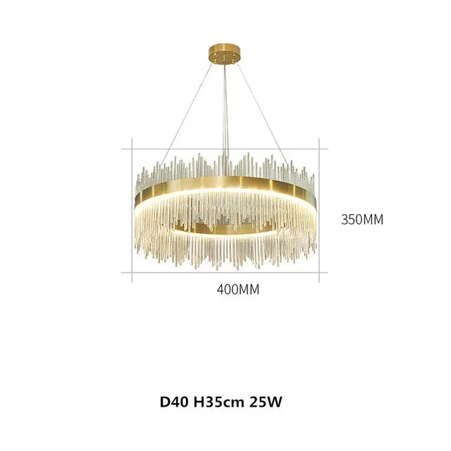 DecorBites™ Gold LED Circle Crystal Chandelier: Elegant Home Pendant Lighting for Living Room, Bedroom, Kitchen