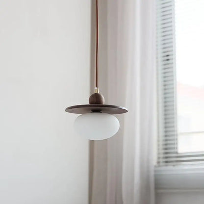 DecorBites™ Glass LED Pendant Lamp with Walnut Wood Brass Accent