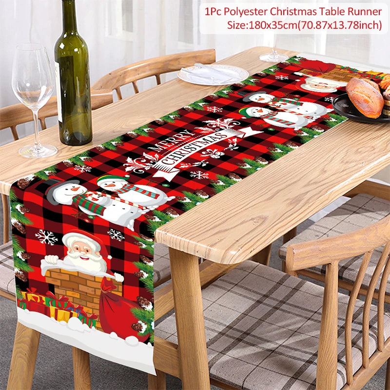 Christmas Table Runner Merry Christmas Decoration for Home Tablecloth Cover Xmas Ornament Navidad Noel Gifts New Year Party 2023