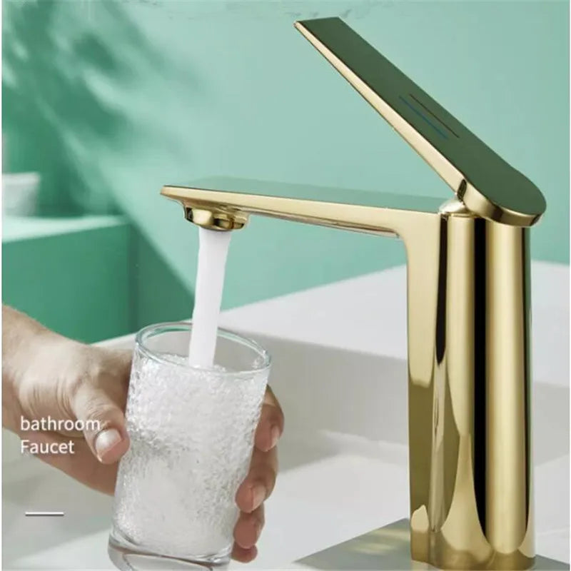 Grifo de baño gris oro Decorbites™ de una sola manija mezclador para fregadero montado en cubierta