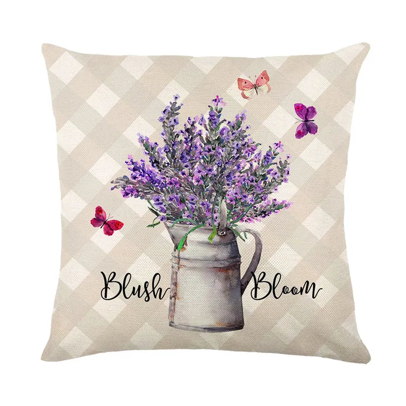 DecorBites™ Lavender Flower Linen Pillowcase for Sofa Car, Living Room Decor, Throw Pillow Case