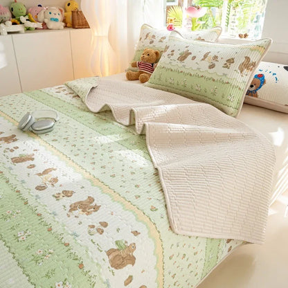 DecorBites™ Cartoon Print Foldable Bed Cover Set | Cotton Quilted Cushion Mat