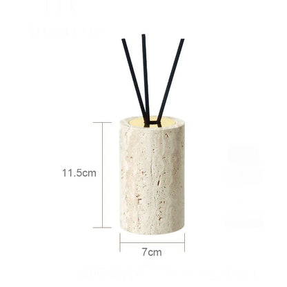 DecorBites™ Beige Travertine Marble Bathroom Accessories Set - Soap Dispenser, Soap Dish, Reed Diffuser