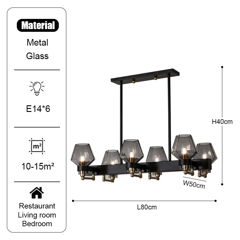DecorBites™ Luxe Glass Chandelier: Modern Retro Living Room Pendant Lamp Lighting Fixtures