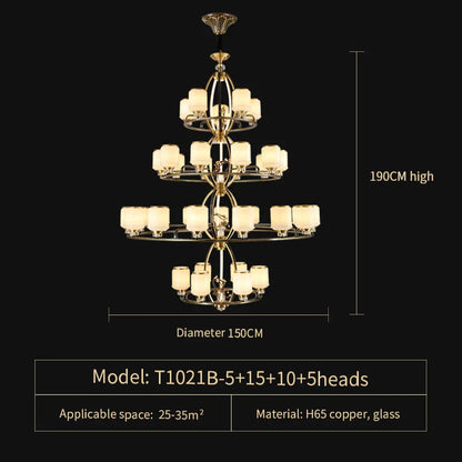 DecorBites™ Chinese Natural Jade All Copper Chandelier for Luxury Living Room Villa