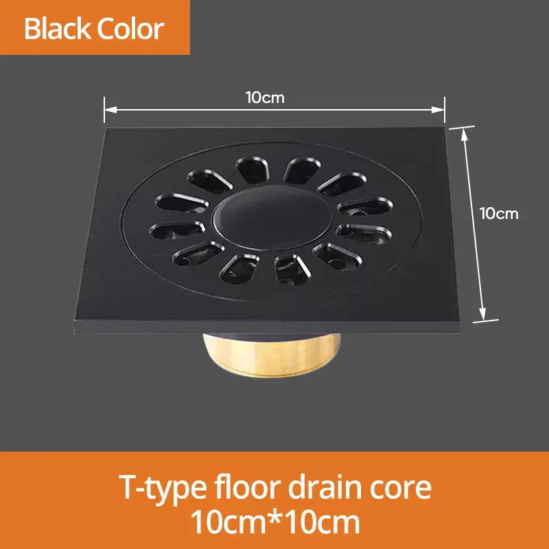 DecorBites™ Black Brass Shower Drain Strainer Floor Cover Square Art Carved Grate Basins SY-073R