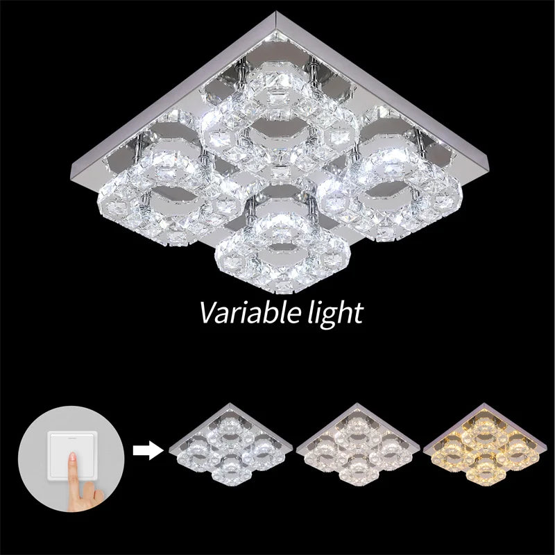 DecorBites™ Crystal LED Ceiling Chandelier: Elegant 3-Side Nordic Indoor Light for Living Room