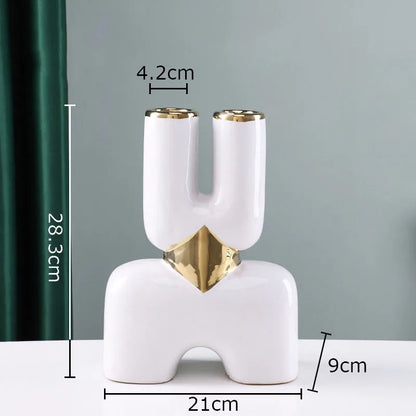 DecorBites™ Gold Geometry Ceramic Vase Desk Decoration Modern Floral Room Decor Vase