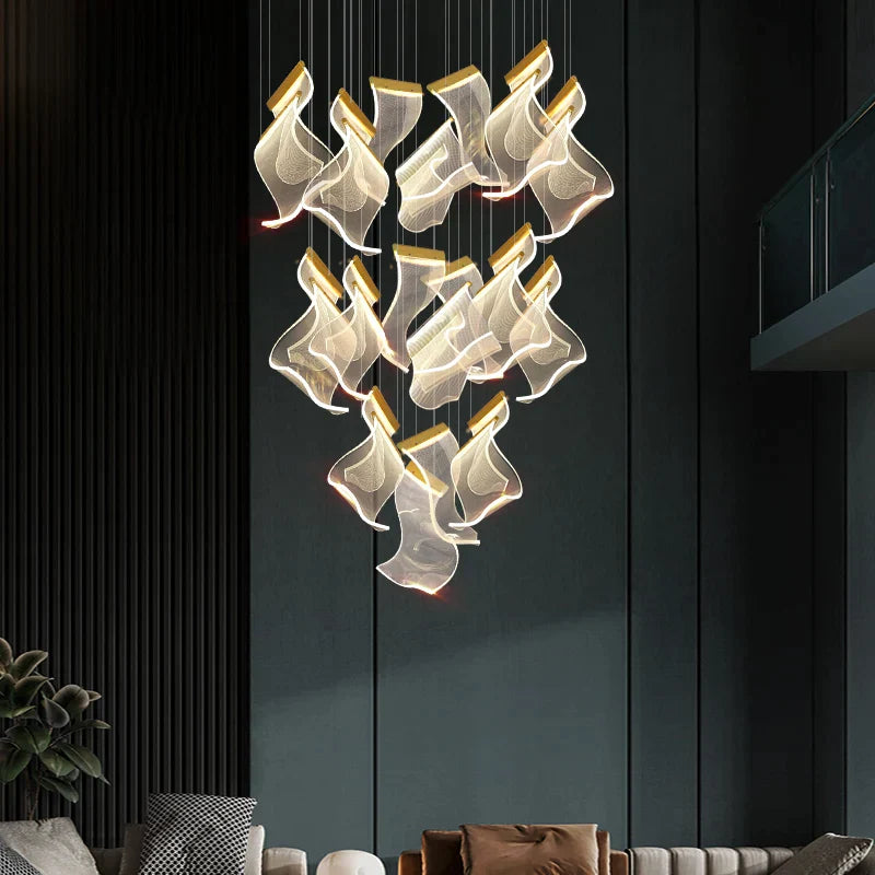 ثريا الدرج الفاخرة الأكريليكية من DecorBites™ - إضاءة ديكورية للفيلا، والردهة، وغرفة المعيشة