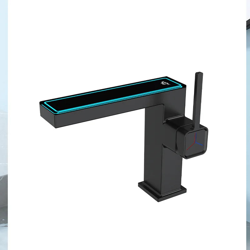 DecorBites™ Digital Display Square Sink Mixer with Single Handle in Gray.