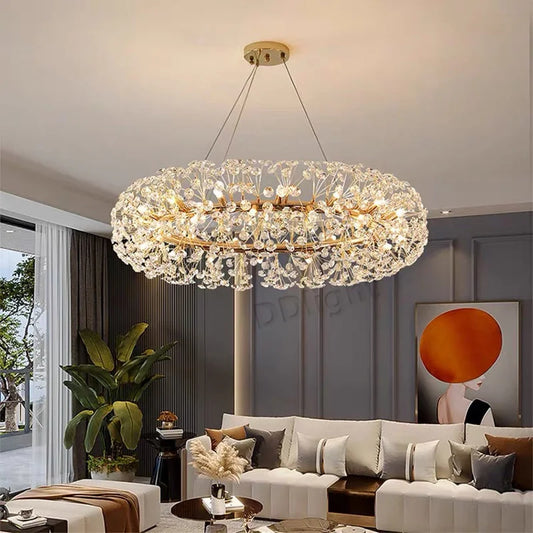 DecorBites™ Gold Crystal Chandelier: Luxury LED Hanging Lamp for Living and Dining Room