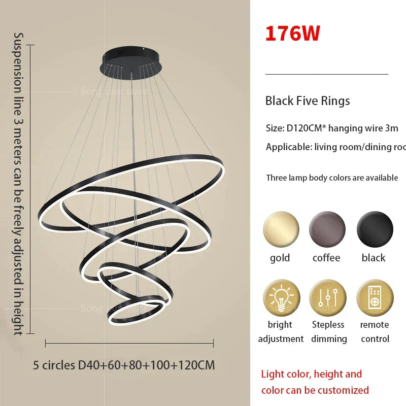 DecorBites™ Circle Ring Art Chandelier for Duplex Villa Staircase Hall Living Room