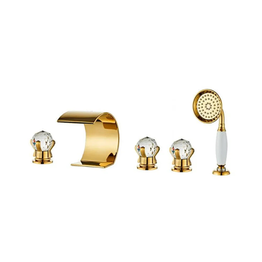 DecorBites™ Gold Crystal Brass Bathtub Faucet Set with Hand shower Head