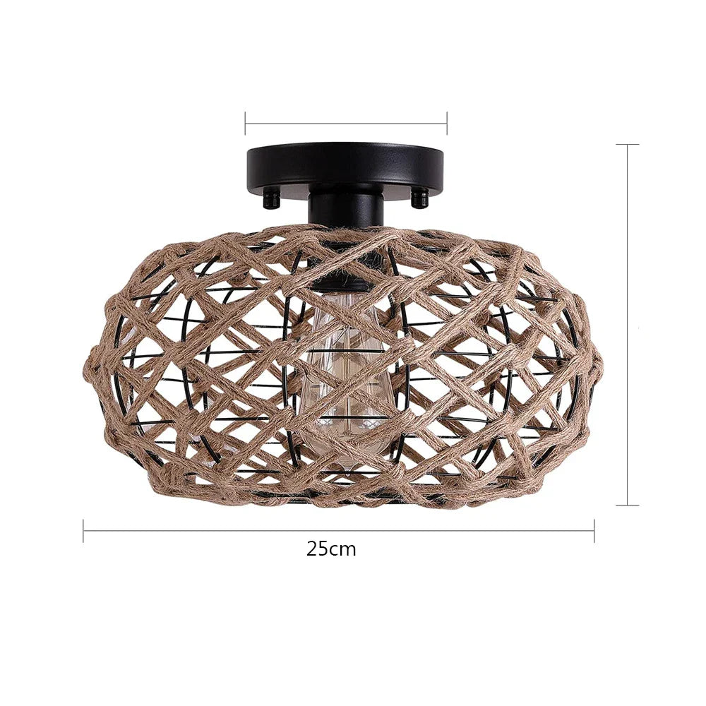 DecorBites™ Hemp Rope Cage Ceiling Light Fixture for Farmhouse Decor