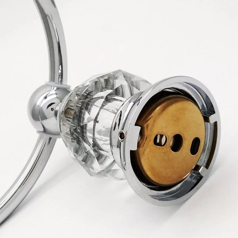 DecorBites™ Crystal Towel Holder: Elegant Chrome Towel Ring for Classic Bathroom, Wall Mounted Rack