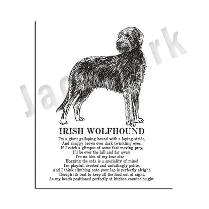 DecorBites™ Cozy Canine Collection: Dog Poetry Poster featuring Lhasa, Sheepdog, Terrier, Bulldog, Tibetan, Yorkie