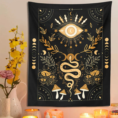 Decobites Mystical Moon Phase Moth Eye Tapestry - Witchcraft Aesthetic Home Decor