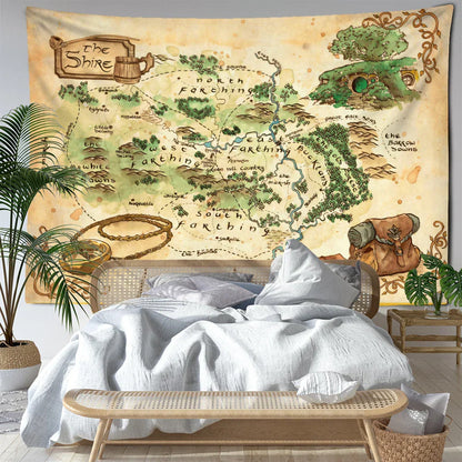 Decobites Mountain Forest Map Tapestry Wall Hanging - Boho Abstract Art for Home Decor