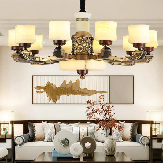 DecorBites™ All Copper Marble Jade Chandelier: Luxury Living Room Hall Bedroom Lighting