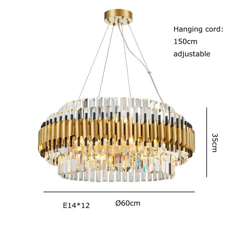 Gold LED Crystal Pendant Dia100cm Living Room