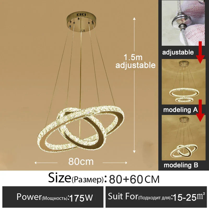 DecorBites™ Gold Gloss LED Crystal Ring Chandelier for Modern Luxury Living Room