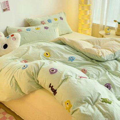 DecorBites™ Cartoon Embroidery Bedding Set for Single & Double Sleepers