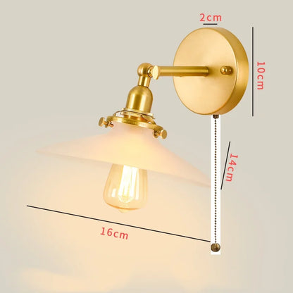 DecorBites™ Clear Glass LED Mirror Light Pull Chain Copper E14 Wall Lamp
