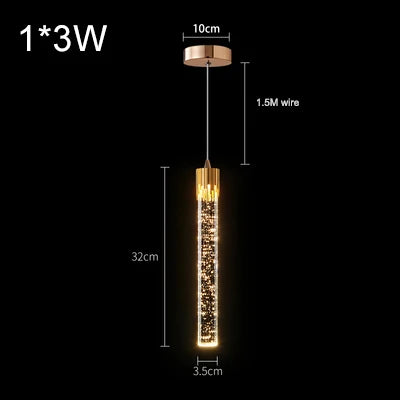Modern Crystal Rod Pendant Light in Black or Gold