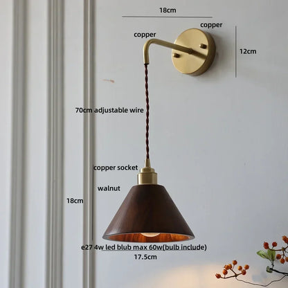 DecorBites™ Ash Wood LED Wall Lamp with Pull Chain Switch for Home Decor