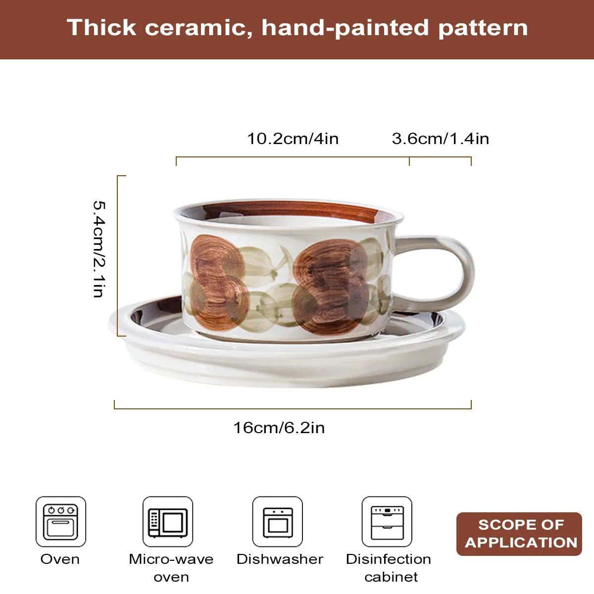 DecorBites™ Hand-Drawn Ceramic Espresso Cup with Saucer, 8oz Cappuccino Cups
