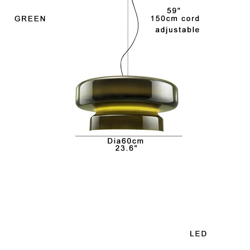 Green Glass Pendant Light Polished Steel 60cm