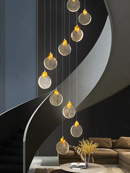 DecorBites™ Crystal Chandelier LED Pendant Light for Modern Duplex Building Staircase