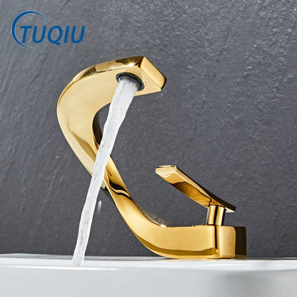 DecorBites™ Gold Bathroom Faucet | Deck Mounted Sink Tap | Hot and Cold Basin Mixer