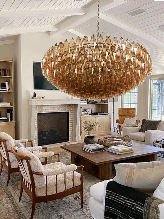 ثريا سقف زجاجية كهرمانية من ديكوربايتس™ - مصباح معلق دائري كلاسيكي فاخر عتيق