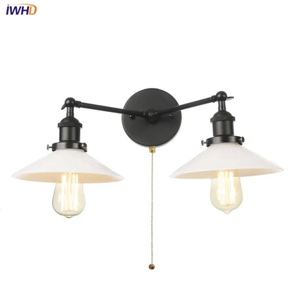 DecorBites™ Industrial LED Wall Light Fixture with Pull Chain Switch, 2 Heads Bedside Lamp
