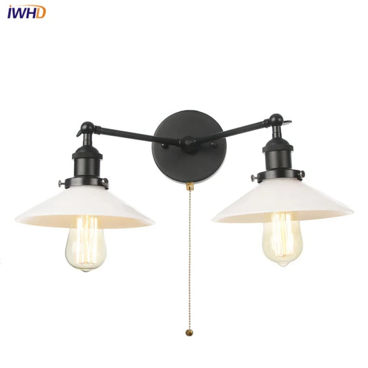 DecorBites™ Industrial LED Wall Light Fixture with Pull Chain Switch, 2 Heads Bedside Lamp