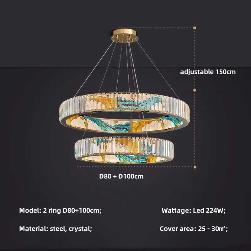 DecorBites™ Circle Steel LED Pendant Chandelier, Modern Dimmable Lighting for Living Room Home Decor