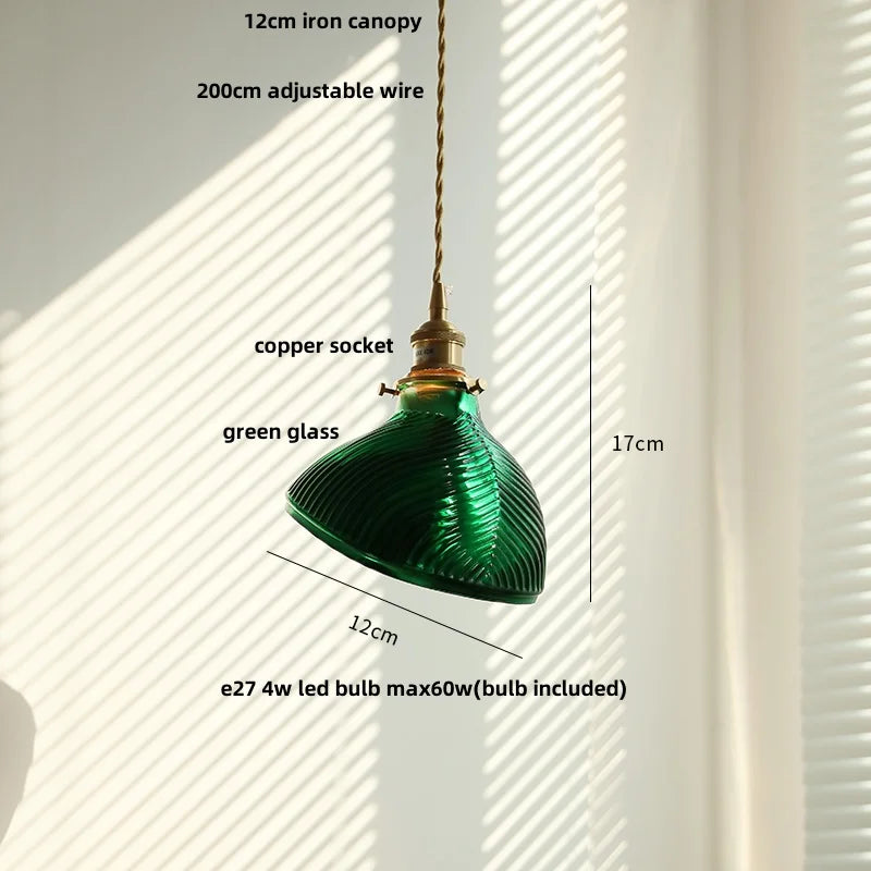 Decorbites™ Grüne Glas-LED-Hängeleuchten, verstellbare nordische moderne Hängelampe für Schlafzimmer, Küche, Hotel