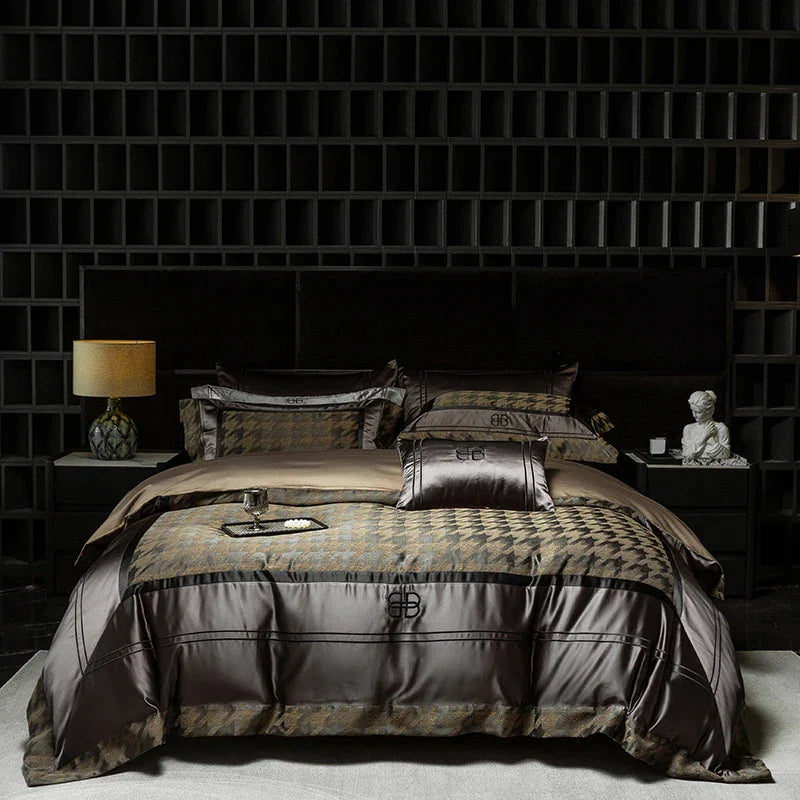 Decobites Luxe Brocade Jacquard Bedding Set with Egyptian Cotton & Embroidery