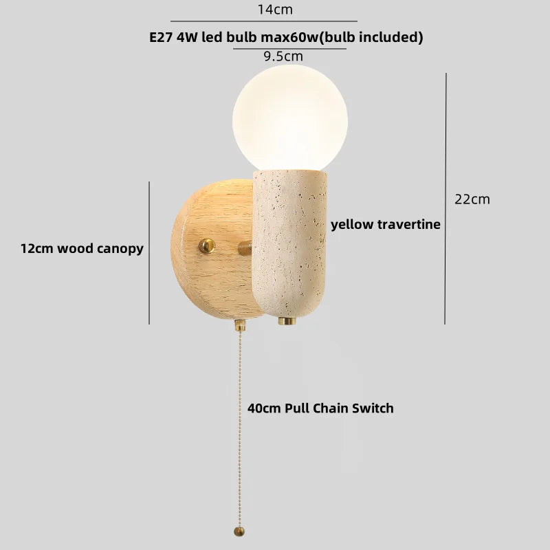 DecorBites™ LED Wall Light Fixture Up Down Rotate Pull Chain Switch Yellow Travertine Wood