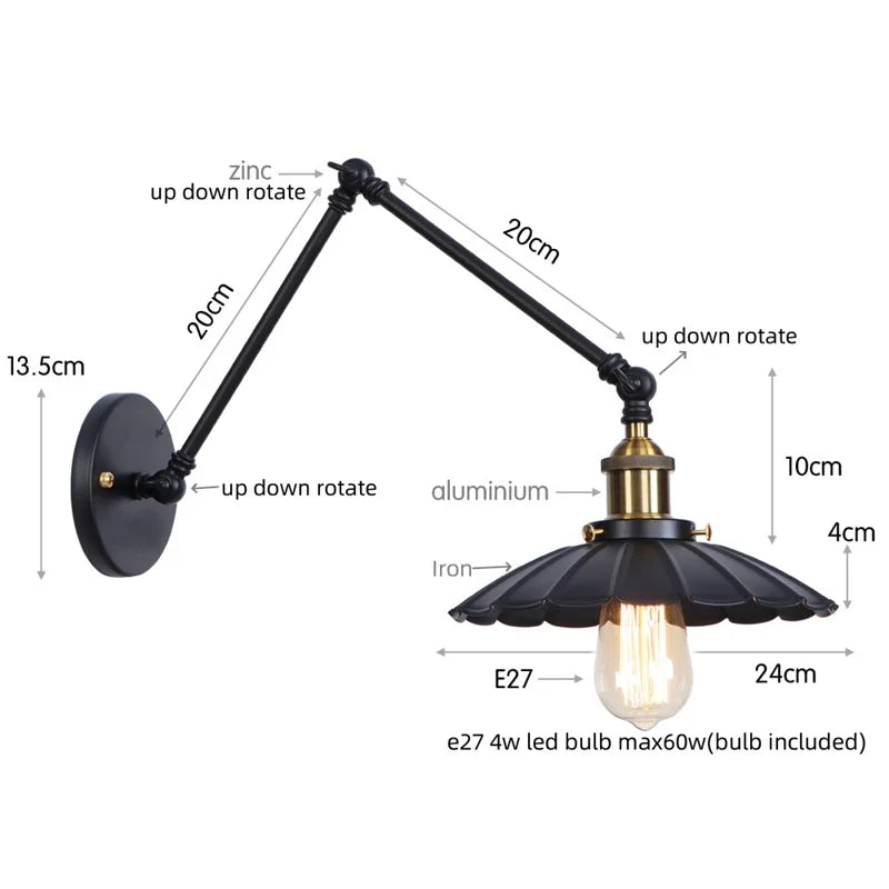 Lámpara de pared LED industrial Gold™ Decorbites con interruptor de cadena para decoración del hogar
