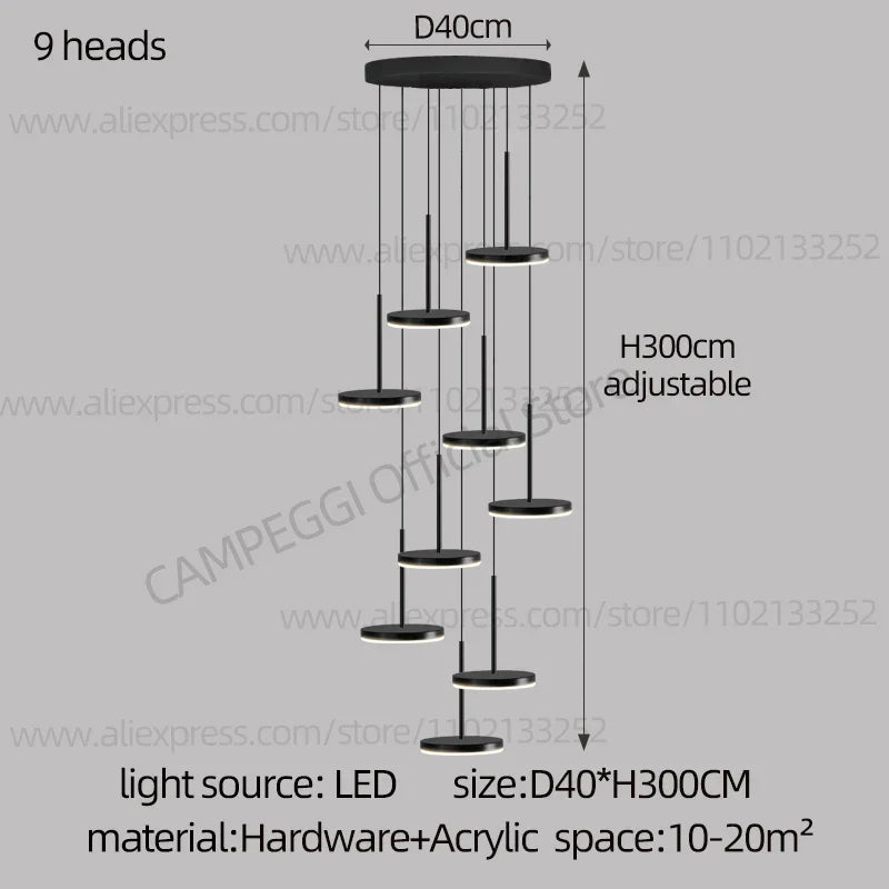 DecorBites™ Golden Black LED Long Chandelier for Home, Restaurant, and Cafe