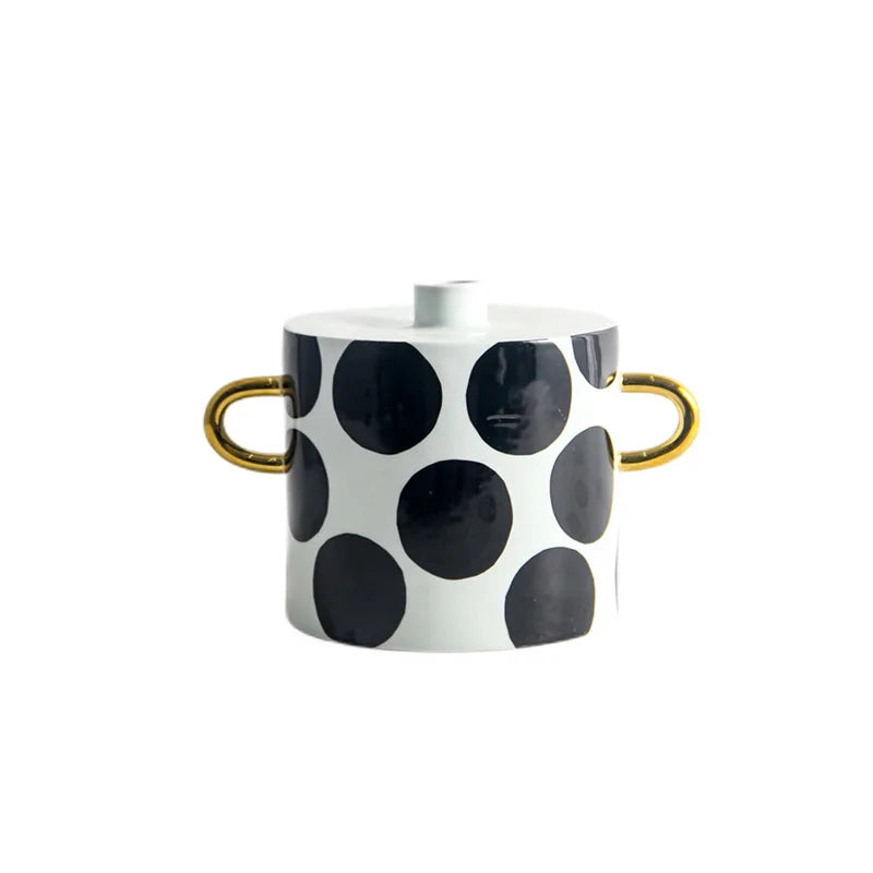 DecorBites™ Black and White Dots Geometric Ceramic Vase: Home Decoration Handicraft Ornament