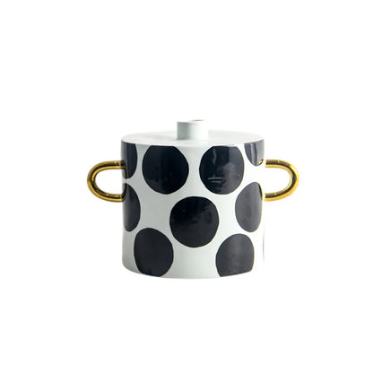 DecorBites™ Black and White Dots Geometric Ceramic Vase: Home Decoration Handicraft Ornament