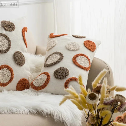 Funda de cojín DecorBites™ con bordado geométrico de rayas circulares | Funda de almohada decorativa para sofá